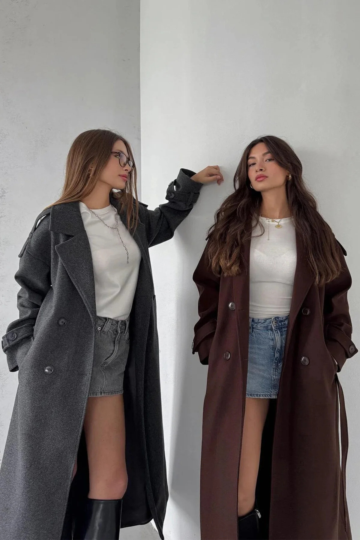 tach  Acı Kahve Kuşaklı Düğmeli Yeni Sezon Astarlı Premium Kalite Rahat Kalıp Kadın Kaşe Kaban 2026 - Görsel 5