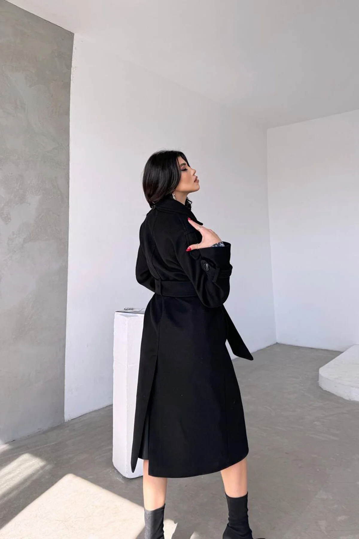 Modayıldızlar  Kadın siyah ithal kumaş kaşe kaban 2026 - Görsel 2