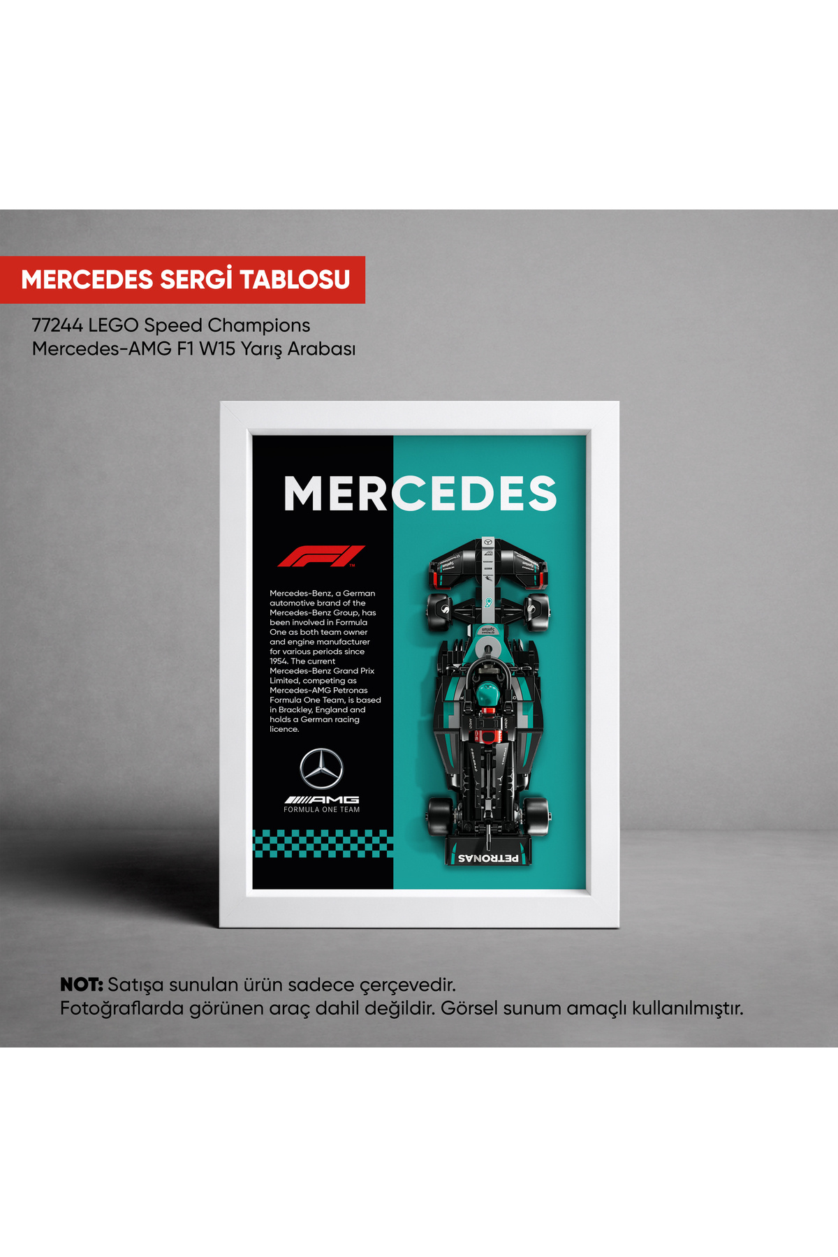 Mercedes F1 LEGO Exhibition Frame, Exhibition Table, Speed Champions W15 (77244) 21X30 cm F006