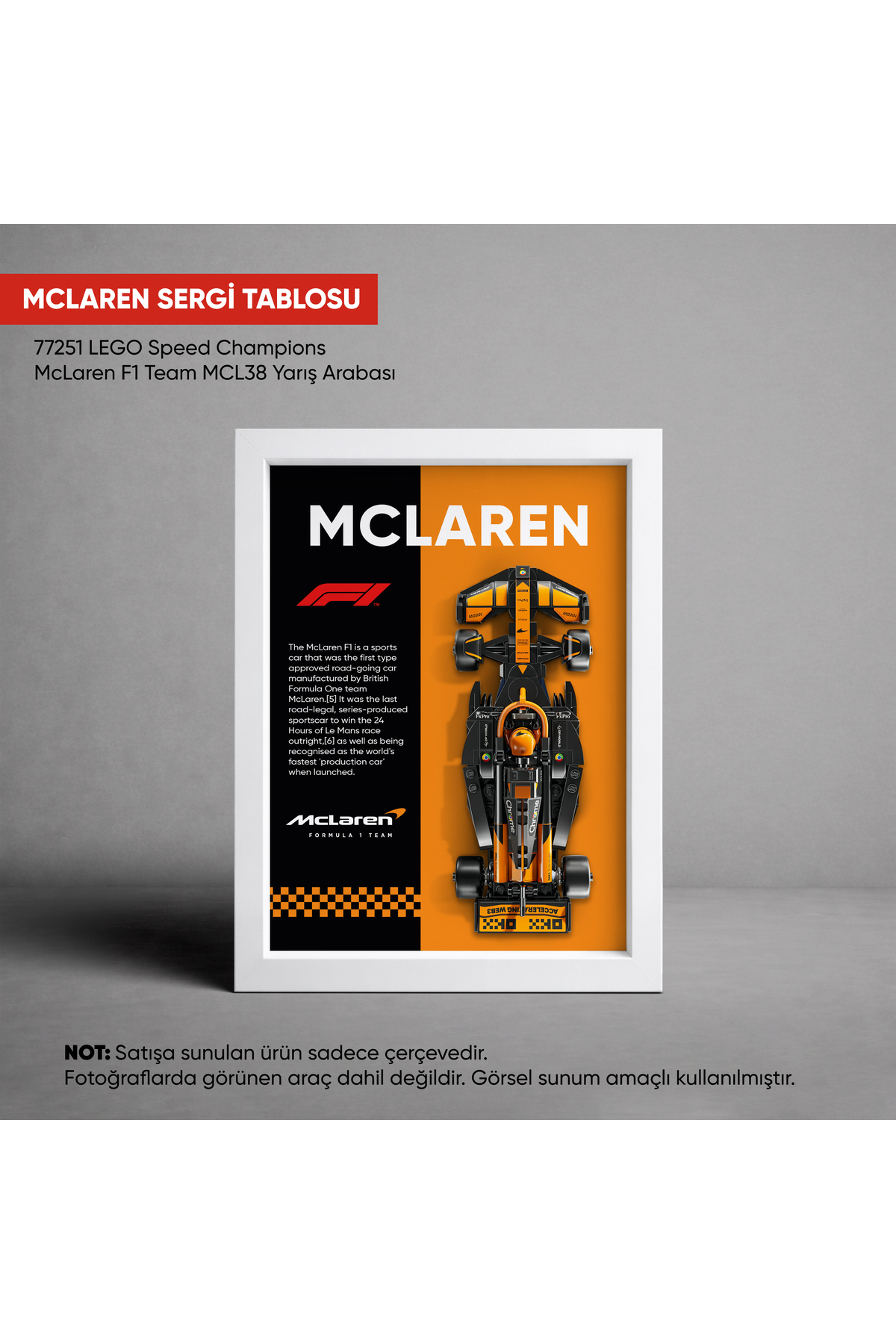 Mclaren F1 LEGO Exhibition Frame, Exhibition Table, Speed Champions MCL38 (77251) 21X30 cm F009