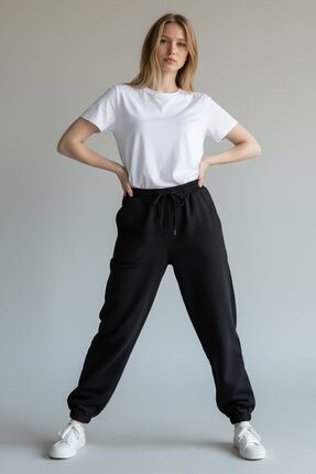 in disco Kadın Lastik Paça Modal Kumaş (LIKRALI-ESNEK) Eşofman Altı SİYAH