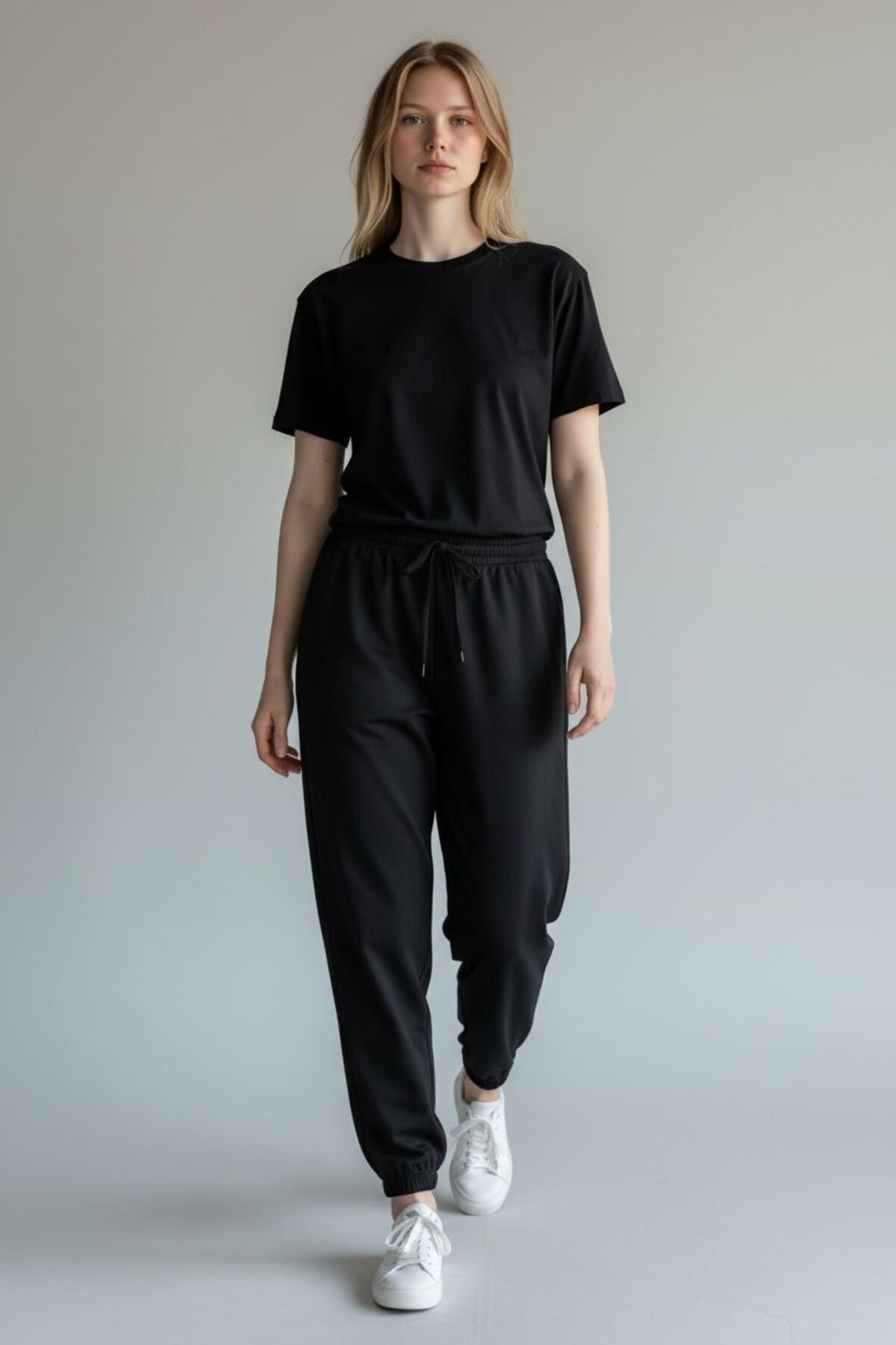 in disco  Kadın Lastik Paça Modal Kumaş (LIKRALI-ESNEK) Eşofman Altı SİYAH - Görsel 6