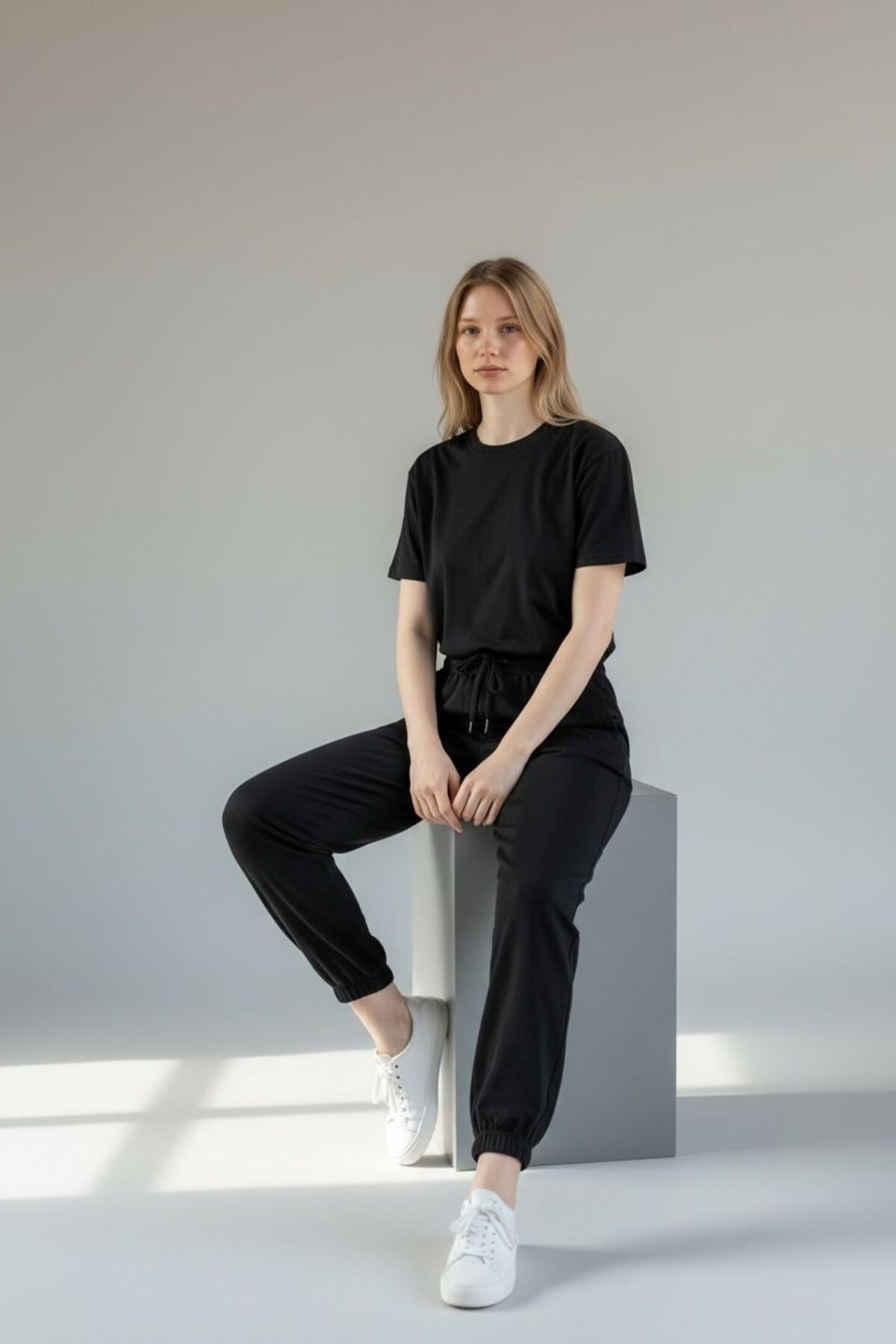 in disco  Kadın Lastik Paça Modal Kumaş (LIKRALI-ESNEK) Eşofman Altı SİYAH - Görsel 3