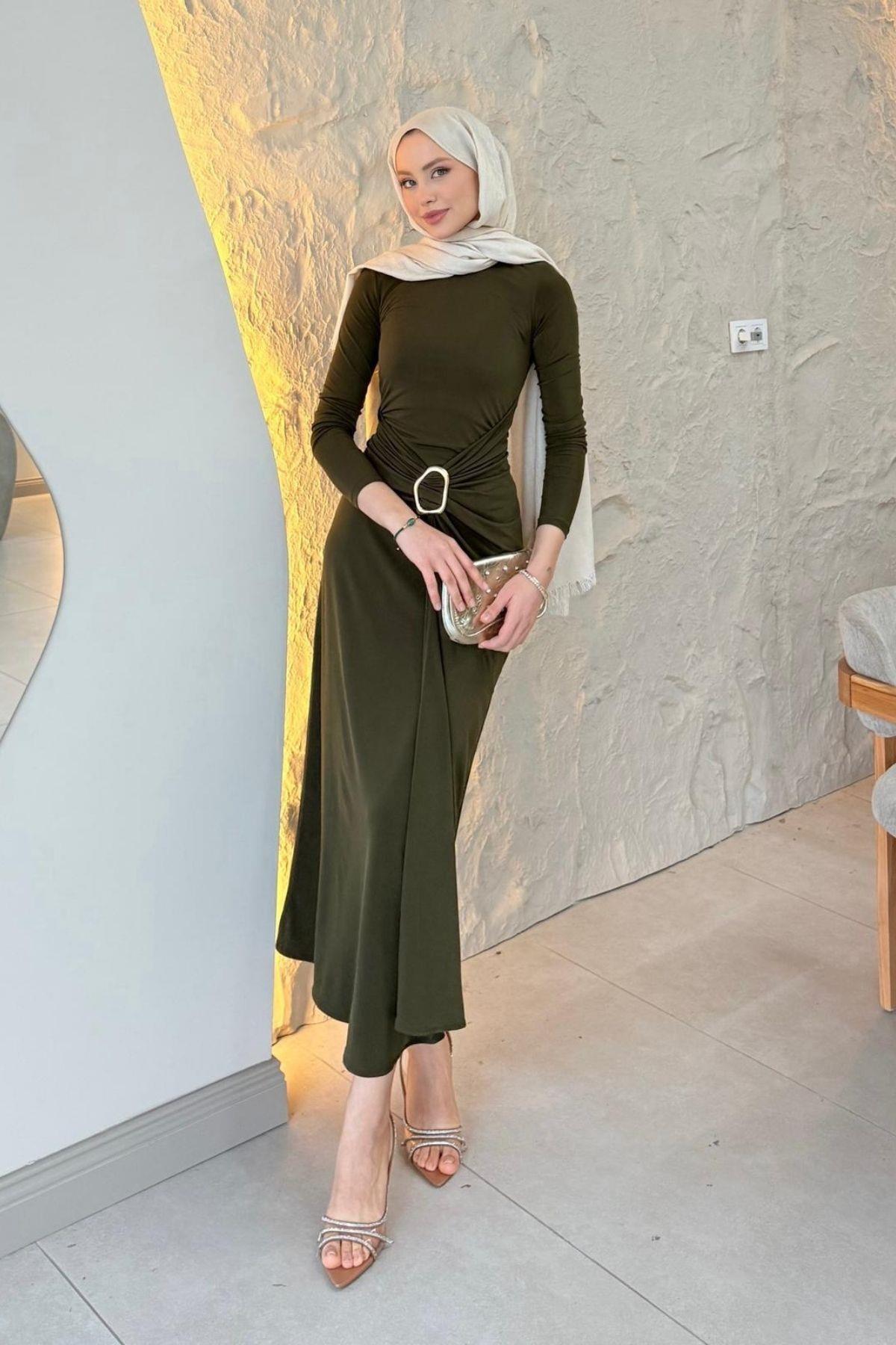 Hazamoda  Ensar Sandy Elbise Haki - Görsel 2