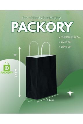 PACKORY COMPANY Burgu Saplı Siyah Kağıt Poşet 18x8x24 10 Adet