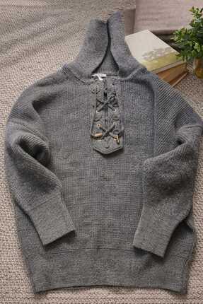 lyragiyim GRİ YAKA BAĞLAMALI KAZAK