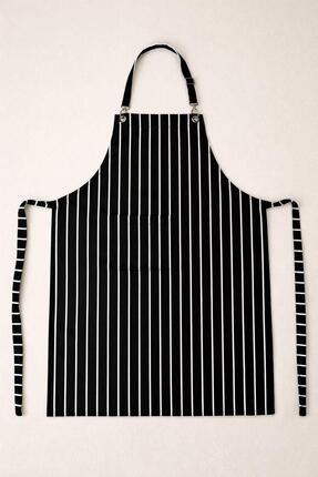 EFT Beyaz-Siyah Çizgili Cepli Askılı Ayarlanabilir Önlük
