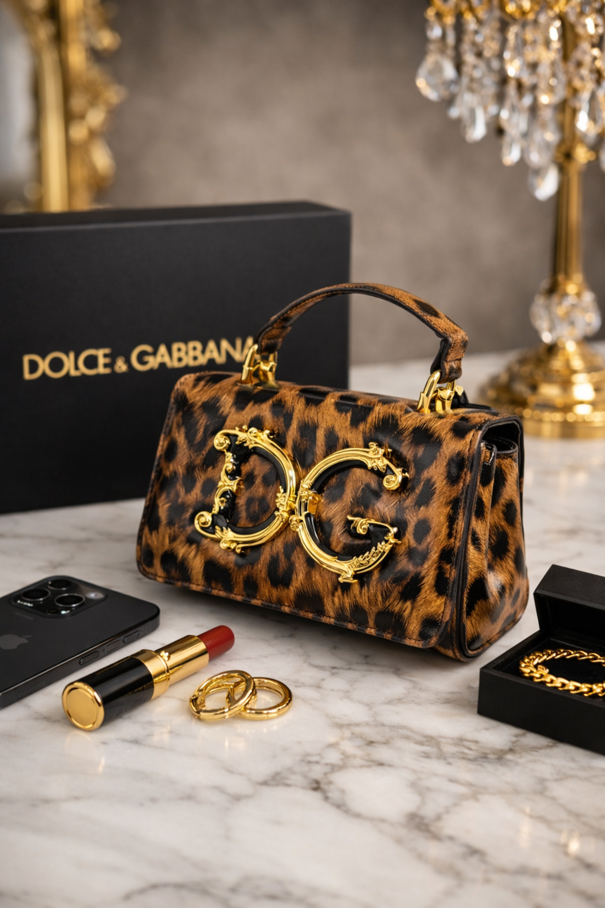 BARAQA Dolce & Gabbana (D&G) bag with a leopard print and