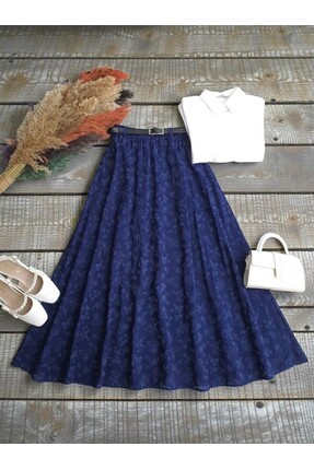 ŞAHİN TESETTÜR GİYİM DERİ KEMERLİ BELİ LASTİKLİ ÇİÇEK DESENLİ ASTARLI TÜL ETE...