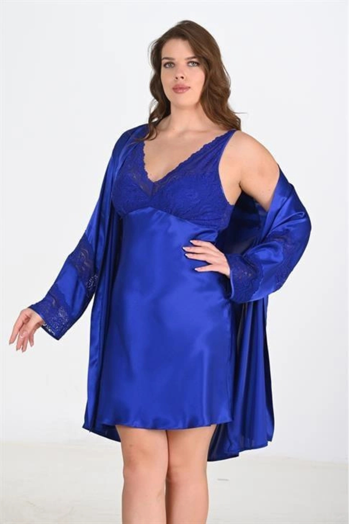 mtm My The Mall Giyim 2'li Saks Sabahlık Takımı Bigsize 6211