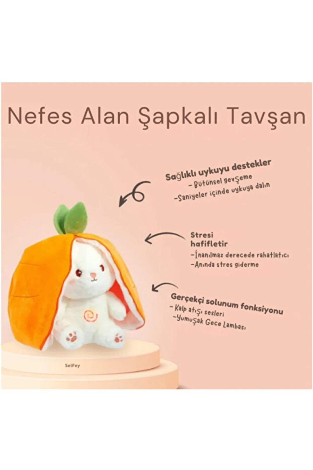 TREND Nefes Alan, Rahatlatıcı Sesli, Işıklı, Şapkalı Tavşan Uyku Arkadaşı fotoğrafı 5 (önizleme)