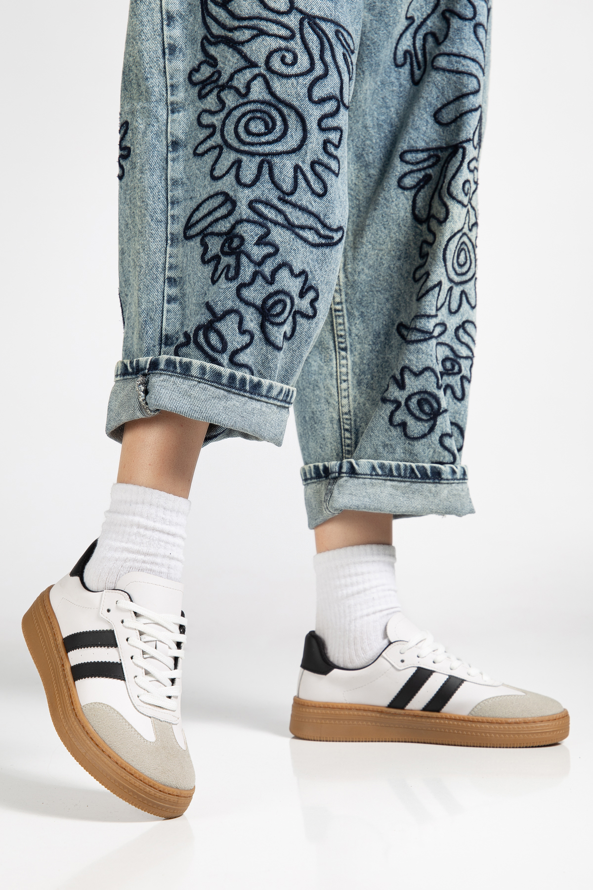 Tonny Black  Kadın Beyaz Siyah Kadın Rahat Kalıp Yumuşak Deri Sneaker - Görsel 2