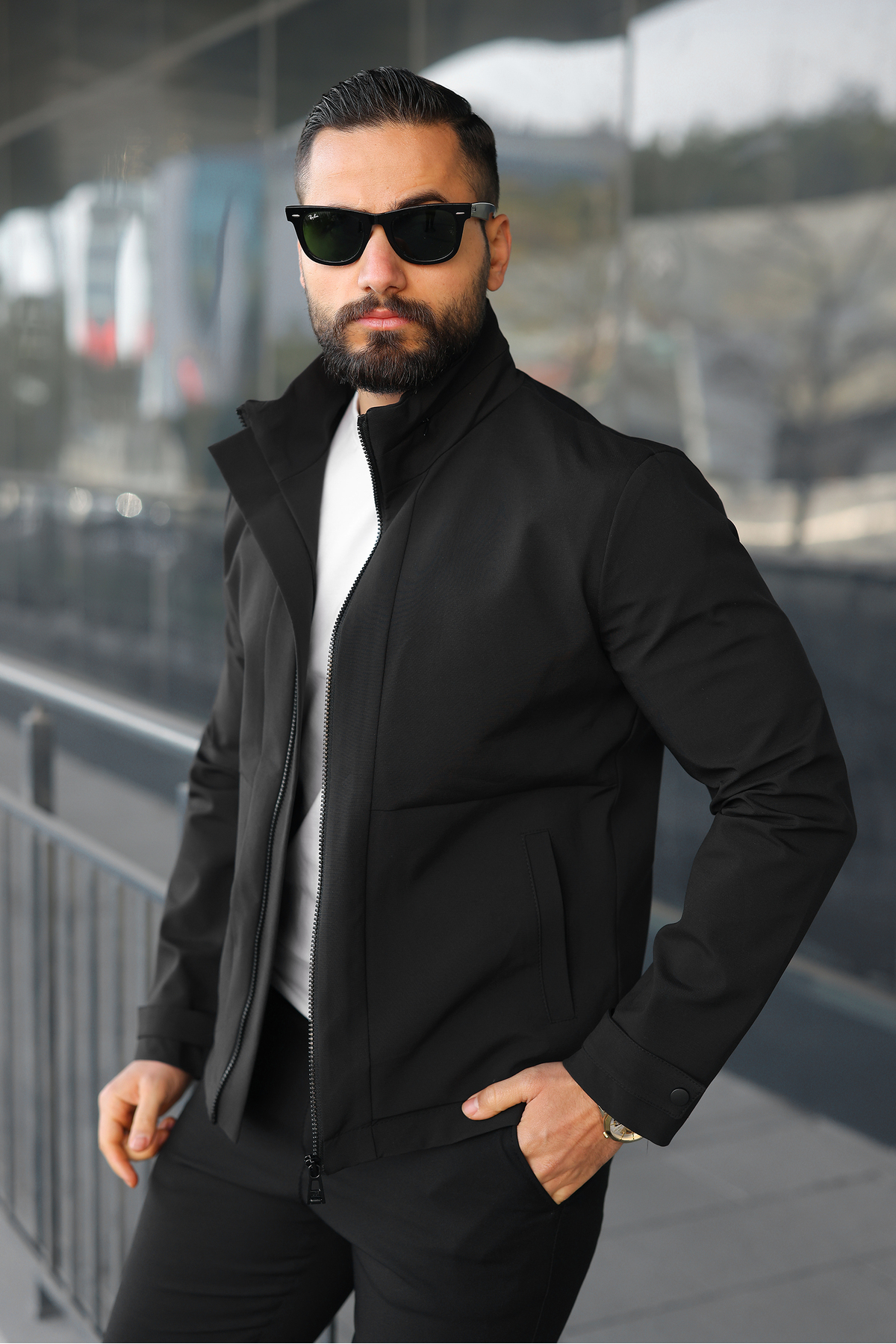 BASEL.CO  Su İtici Teknik Kumaş Dik Yaka Astarlı Hafif Ceket