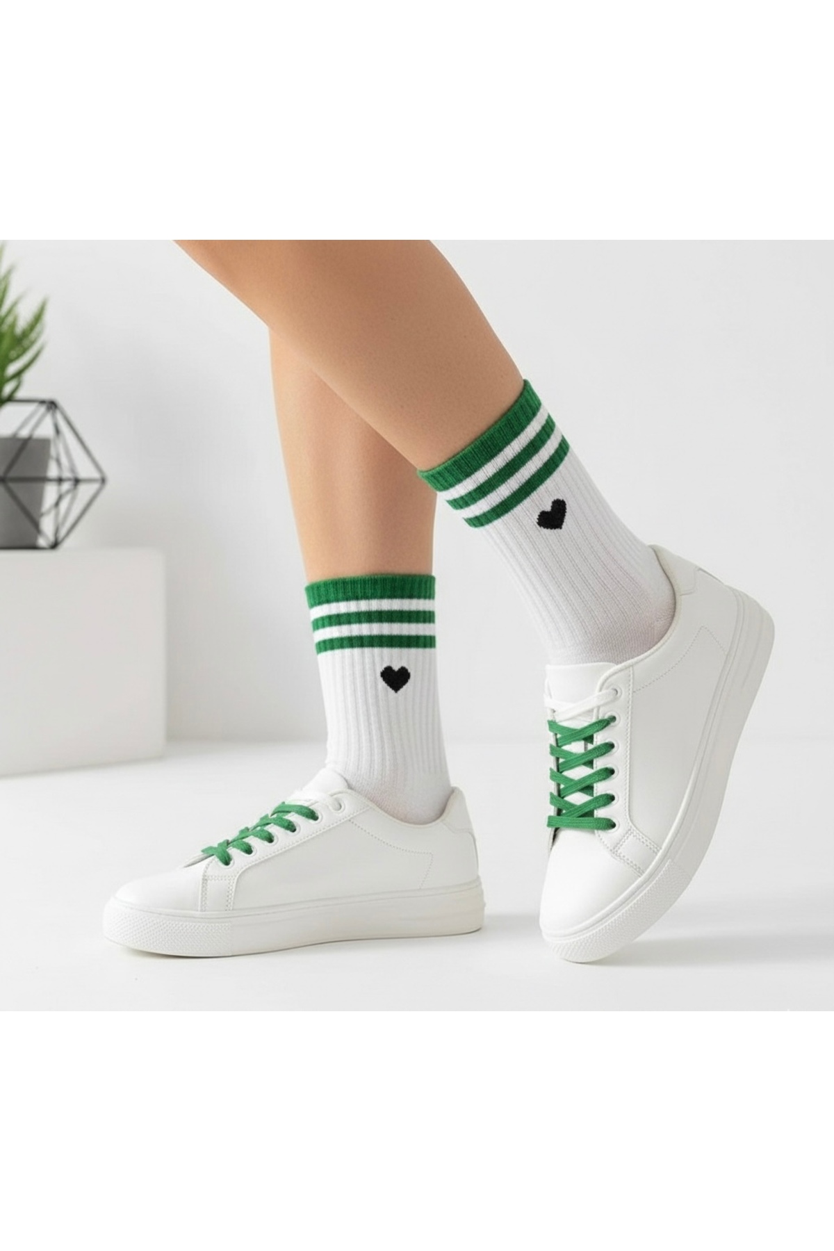 Çorap Kurdu 5’li Ekonomik Paket Çemberli Kalp Desenli Unısex Tenis Çorap Set görsel 2