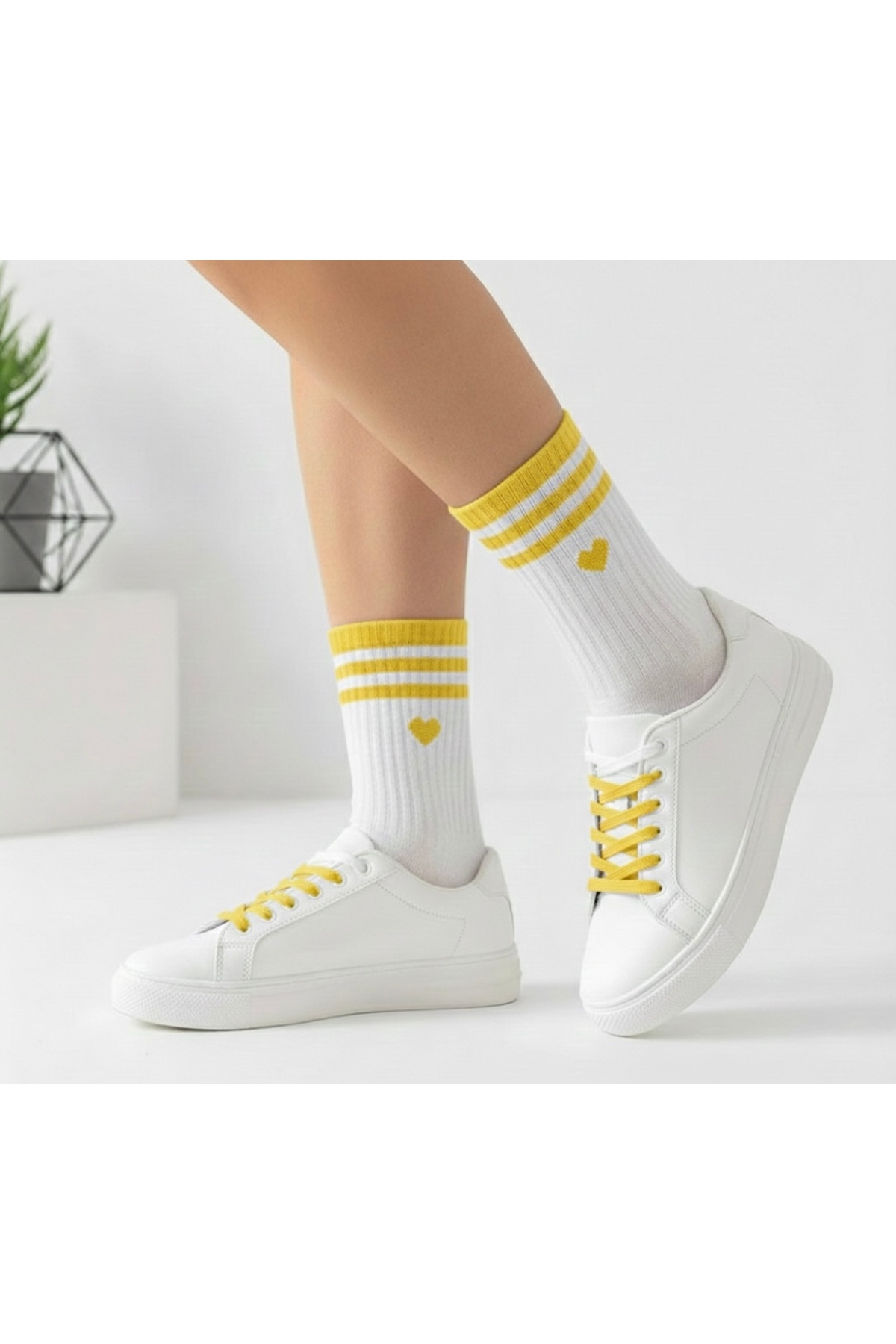 Çorap Kurdu 5’li Ekonomik Paket Çemberli Kalp Desenli Unısex Tenis Çorap Set görsel 4