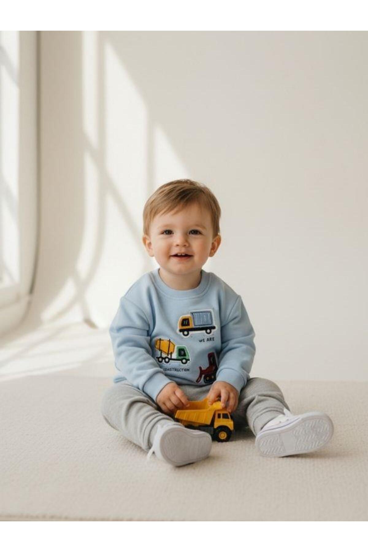 Zekids Erkek Bebek Pamuklu Araba Baskılı Sweatshirt fotoğrafı 7 (önizleme)