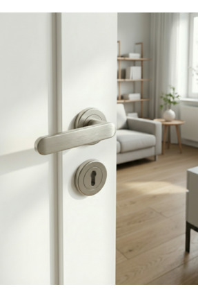 Merkezoğlu Yüksel Alfa Saten Inox Kapı Kolu Oda Tipi Yuvarlak Rozet 1 Takım