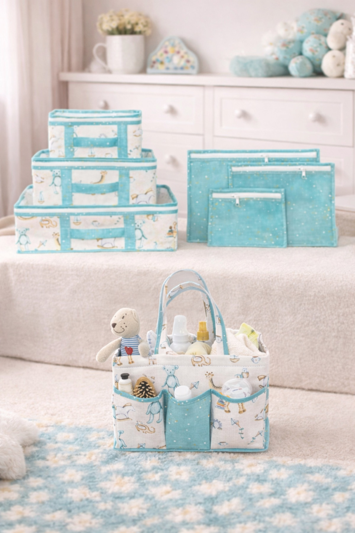 PONÇİK BEBEK 7'li Set Baby Bakım Çantası Seyahat Düzenleme Çantası - Bebek Seyahat Hastahane Çıkış Seti fotoğrafı 3 (önizleme)