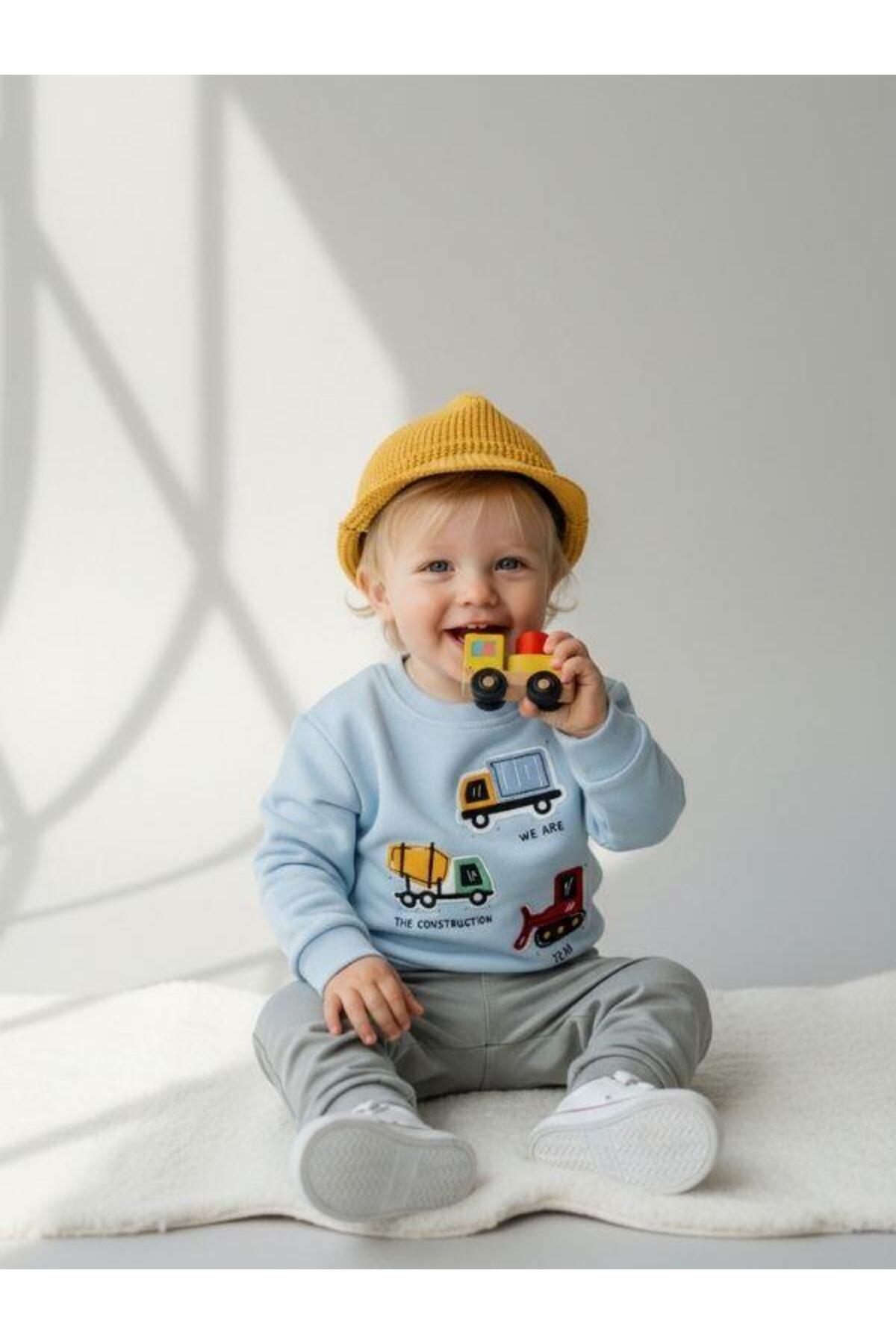 Zekids Erkek Bebek Pamuklu Araba Baskılı Sweatshirt fotoğrafı 2 (önizleme)