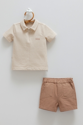 Caramell Erkek Bebek Polo Yaka Şortlu Takım Mini Boss Nakışlı (%60 PAMUK KETE...
