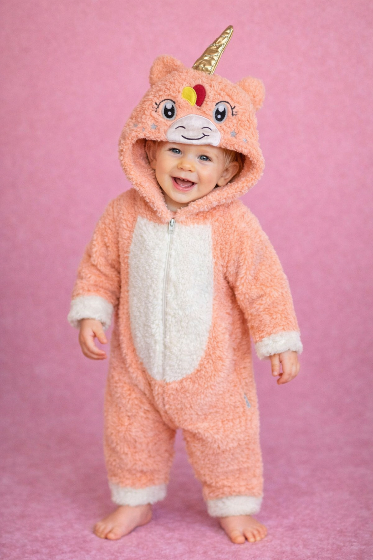 Chicsy Baby Kışlık tatlı Unicorn Figürlü Kapüşonlu Peluş Bebek Tulum fotoğrafı 2 (önizleme)