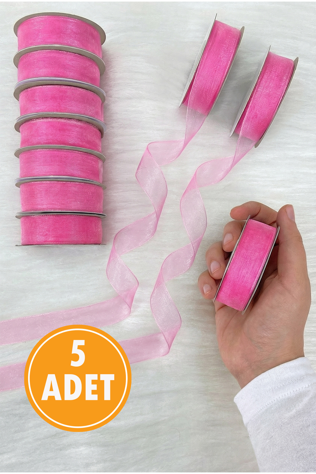 5 Organza Tulle Ribbon Pink 2 cm 22 mt, Bundle, Engagement, Dowry, Gift, Packaging, Decoration, Wedding
