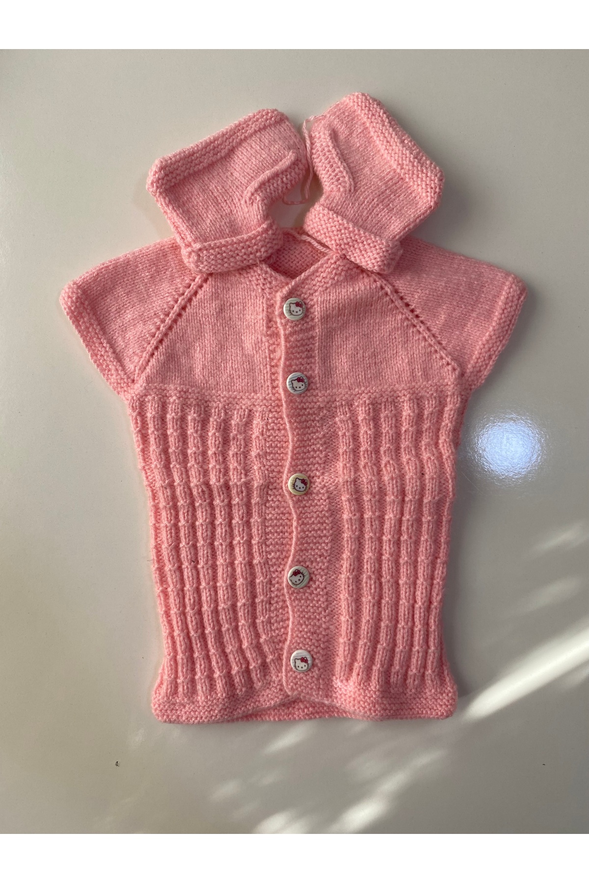 GoyceFashion %100 El Örmesi Anti Alerjik Yelek ve Patikten Oluşan 2'li Kız Bebek Seti fotoğrafı 3 (önizleme)