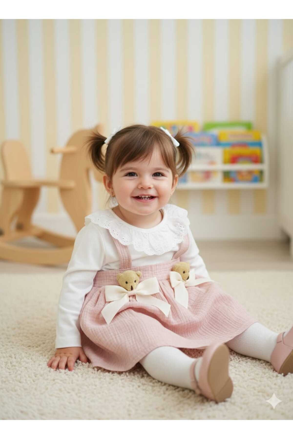 Pıtırkids Ayıcıklı Müslin Kız Bebek Salopet Takımı – Doğum Günü, Bayram, Özel Gün 6–18 Ay fotoğrafı 2 (önizleme)