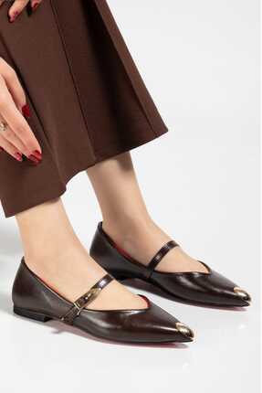 HEDEFAYAKKABI Kadın Siyah Rugan Tokalı Babet Sivri Burun Rahat Günlük Ayakkabı