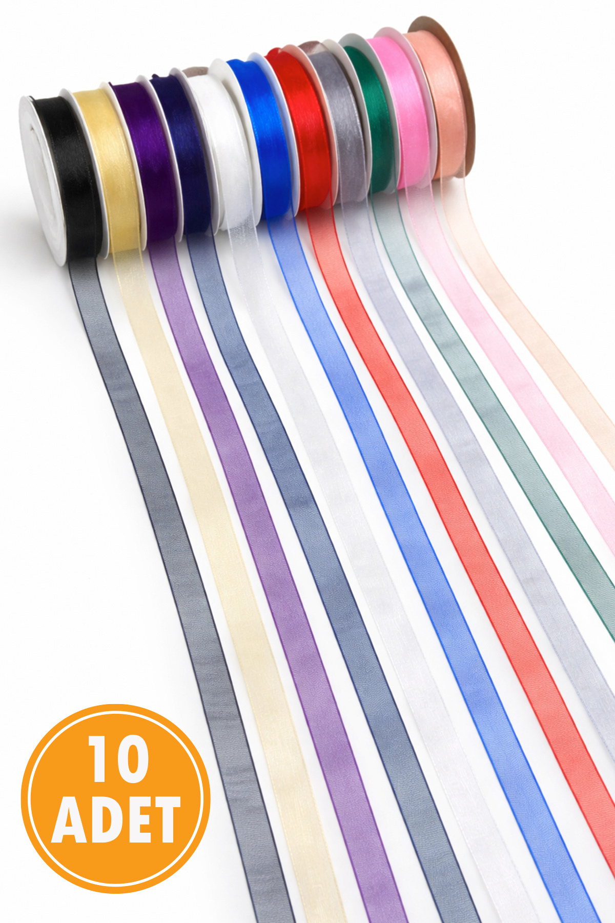10 Organza Tulle Ribbon Mixed Color 1cm 22mt, Bundle Engagement Dowry Gift Packaging Decoration Wedding