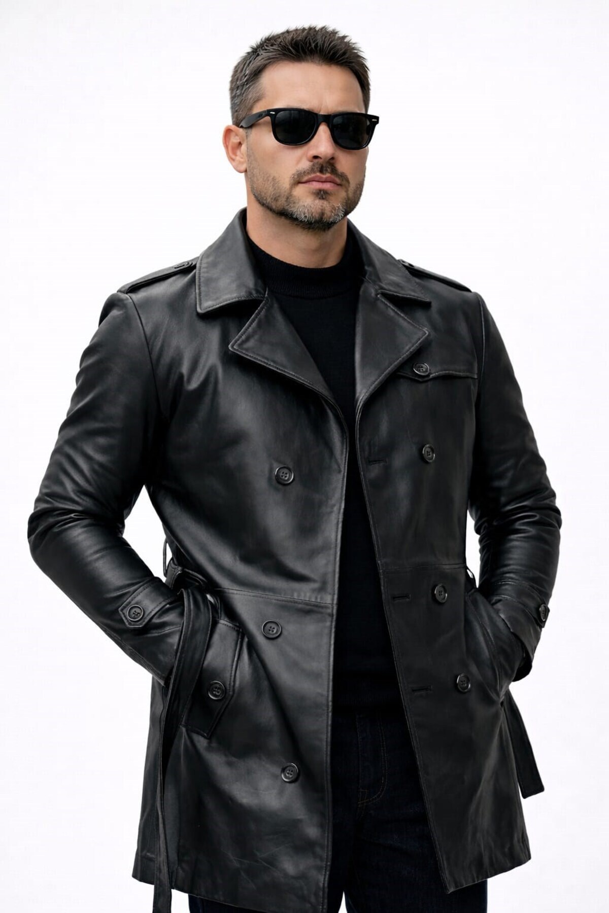 DeriWork  Erkek Hakiki Deri Trençkot Kısa