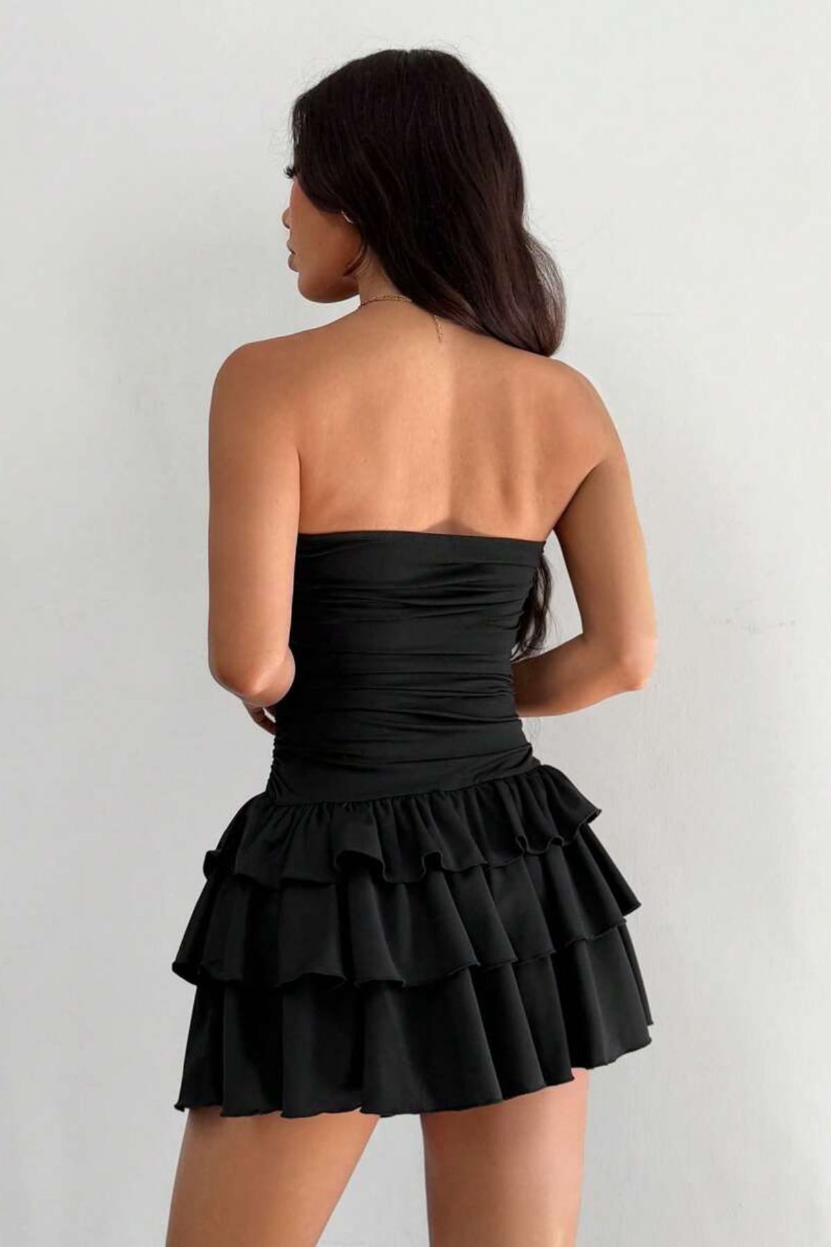 JE-TU  Straplez Eteği Kat Kat Volanlı Şortlu Mini Elbise JT9330 - Görsel 3