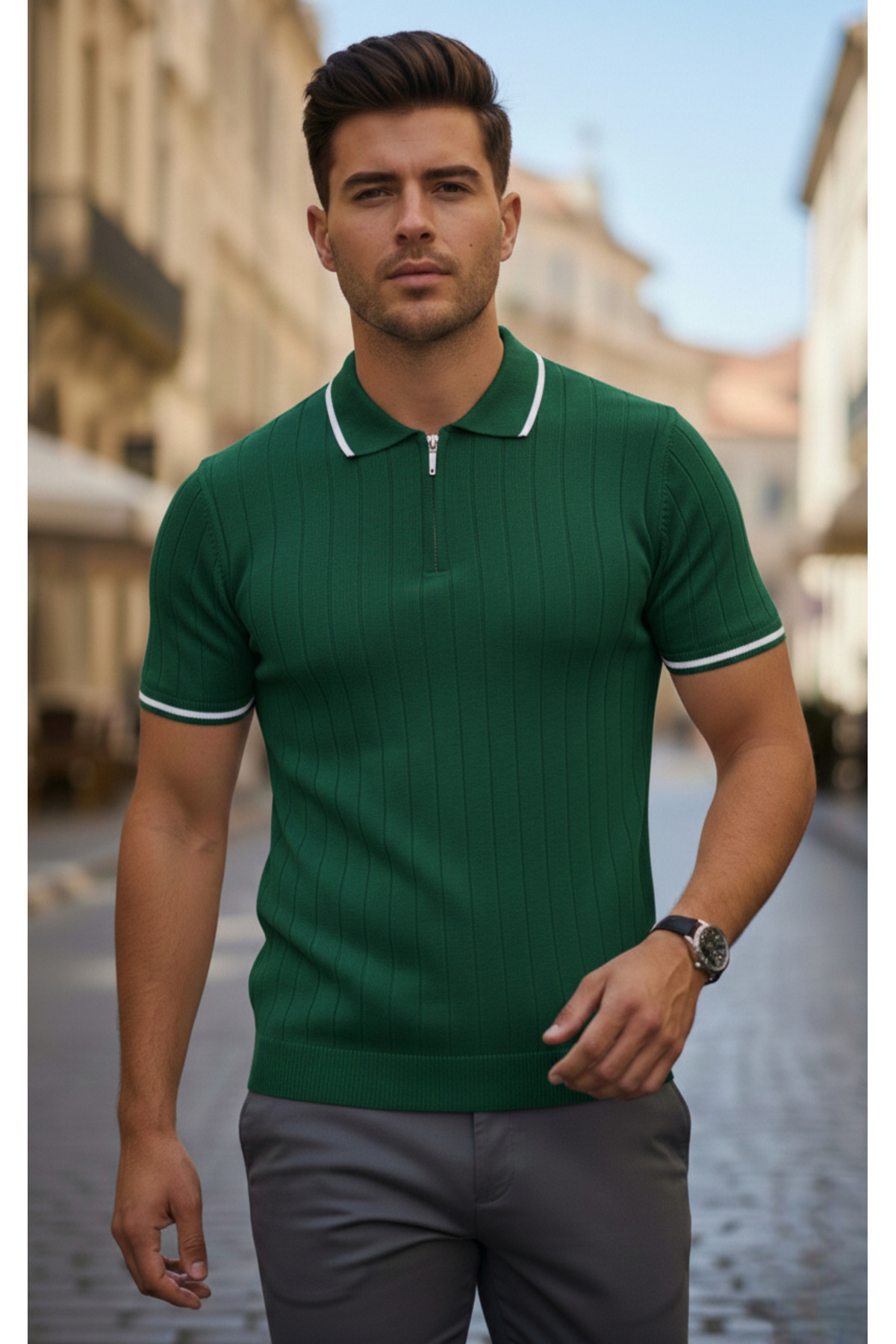 legends butik  Erkek Fitilli Triko Polo Yaka Tişört 3’lü Set – Terletmeyen Pamuklu Yazlık Likralı - Görsel 6