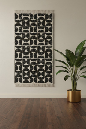 Lorvian Noletti Siyah Modern Geometrik Desenli Kilim – Makinede Yıkanabilir