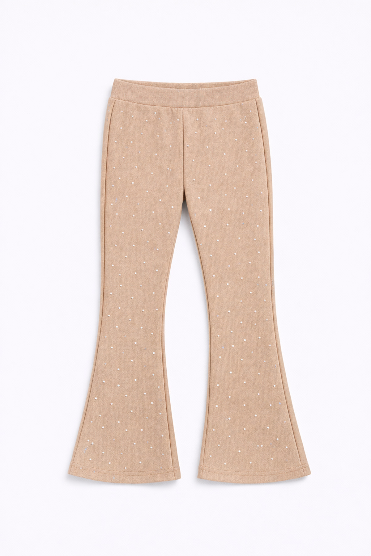 4-12 Years Flare Woven Roving Pattern Stone Detailed Girl 4-12 Years Spanish Leg Pants Leggings Beige