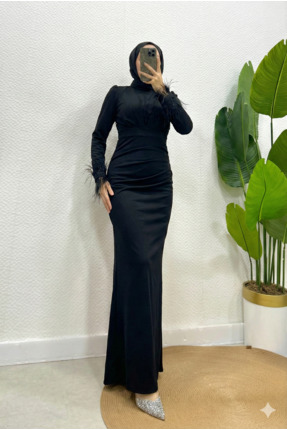 Tarzım Tuba Luna Tesettür Siyah Abiye