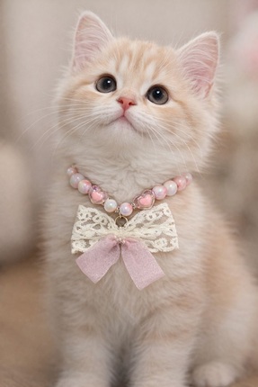 PHENORA Fiyonk Desenli İnci Tasarım Şık Kedi Kolyesi – Zarif Kedi Tasması