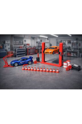 HOT WHEELS 1:64 Mini Oto Servis Diorama Seti – Kırmızı Lift, Garaj Aksesuarla...