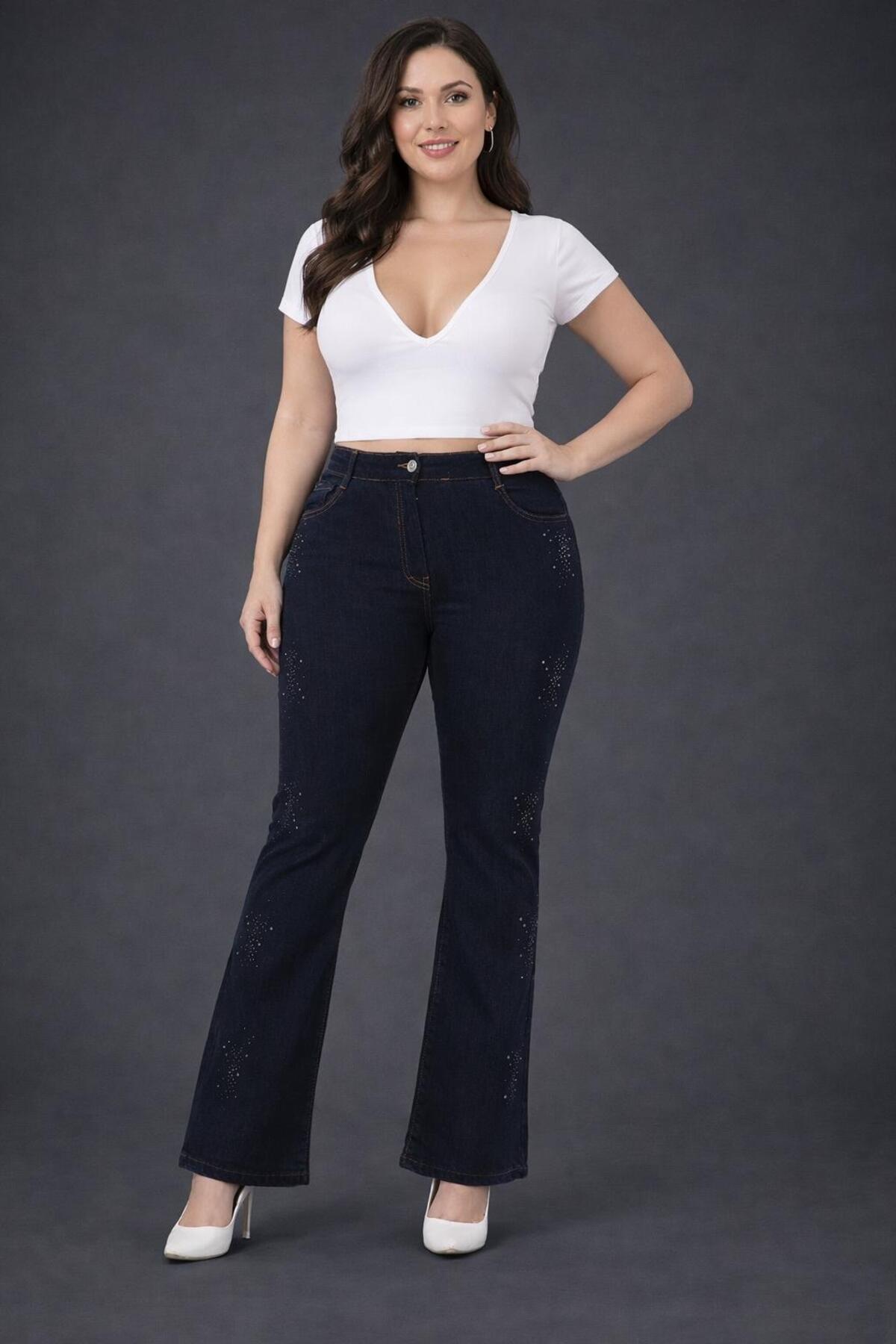 EYLÜLXXL  İSPANYOL PAÇA BÜYÜK BEDEN JEANS PANTOLON - Görsel 3