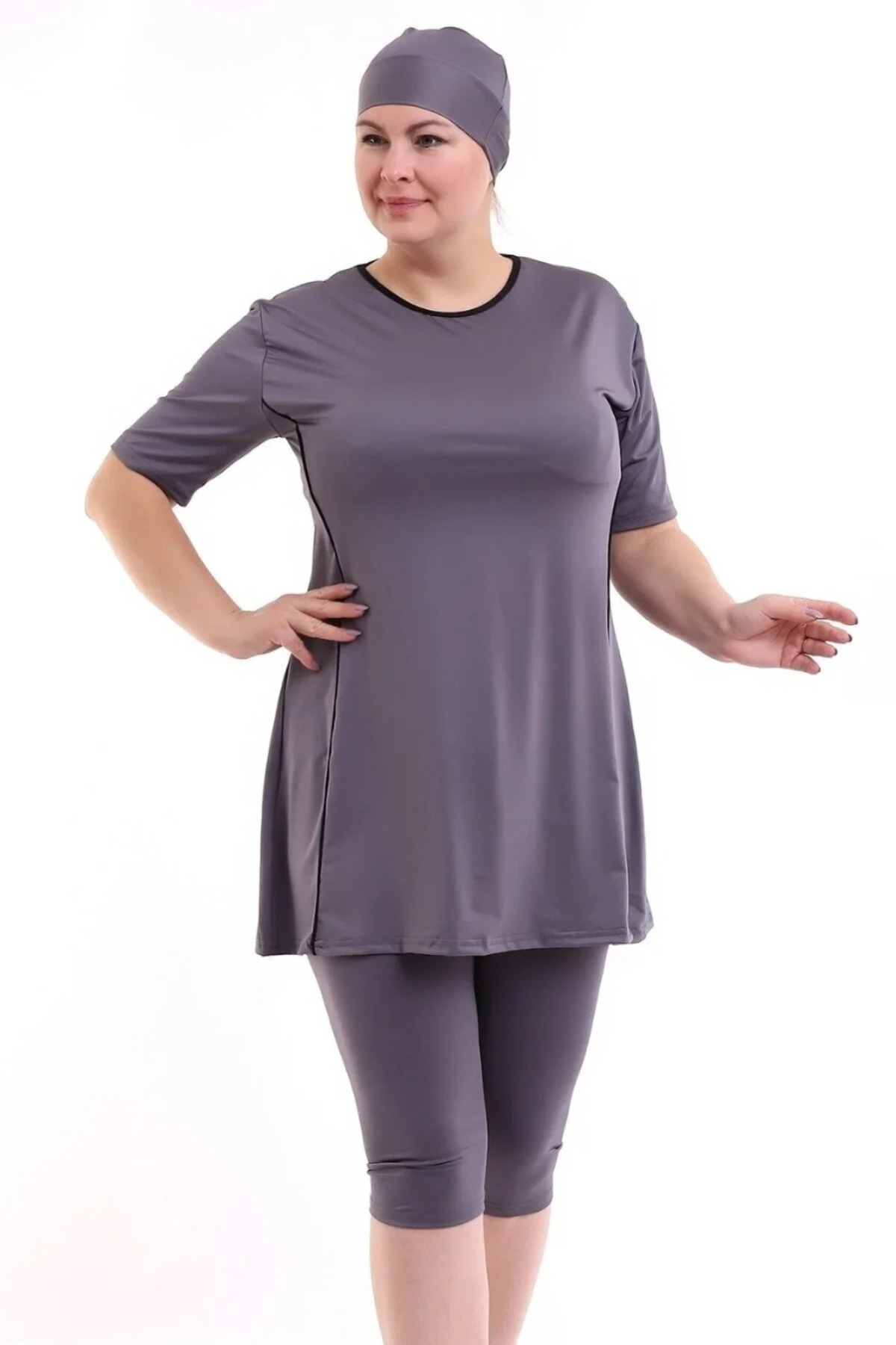 Short Sleeve Half Closed Modest Swimwear Plus Size Microloan Lycra (Sewn Inside Chest Pad Available)