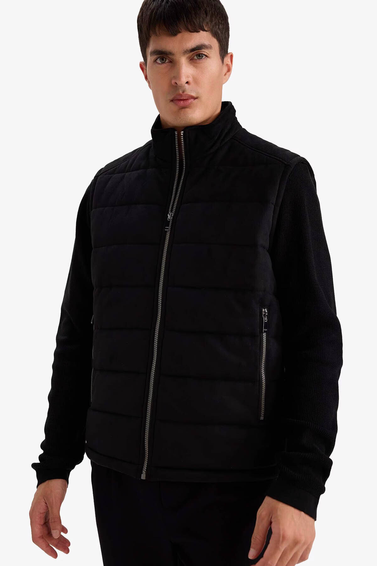 DeFacto Ultra Yumuşak Slim Fit Dik Yaka Astarlı Süet Yelek F7753AX26SP görsel 3