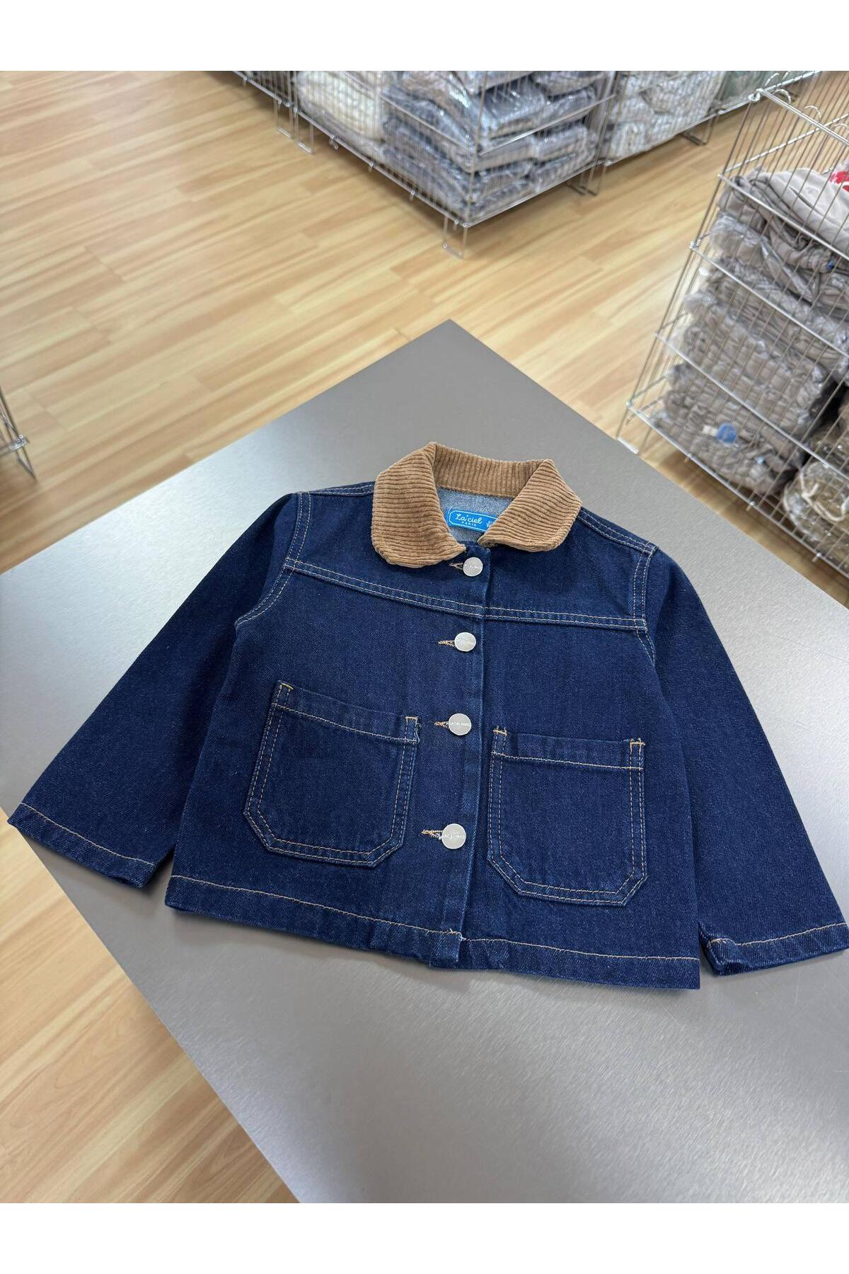 babymoon kids  Erkek Çocuk Kız Çocuk Kadife Yaka Kot Ceket Denim Jean - Görsel 2