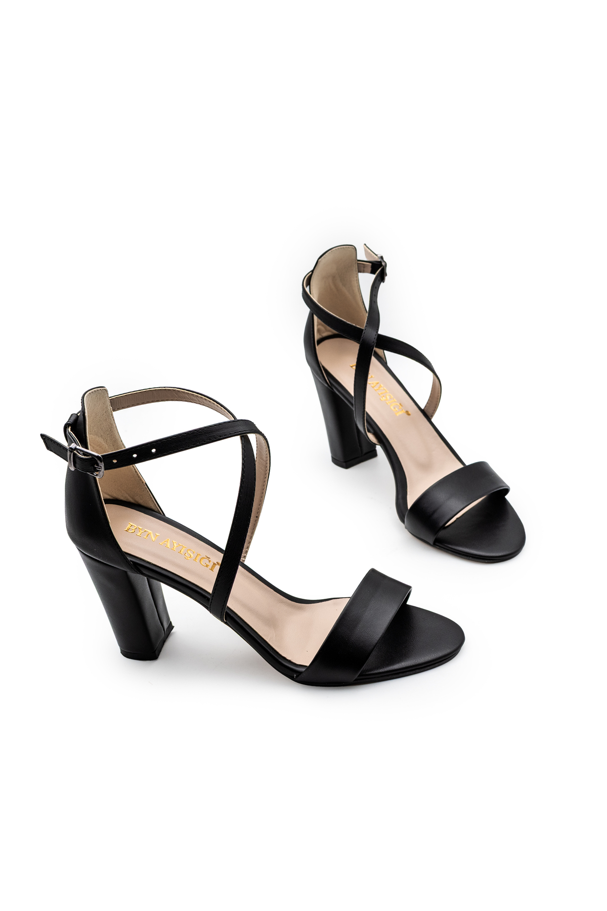 Modaarmada  Siyah mat deri çapraz bantlı yeni sezon kadın topuklu sandalet-topuk 8 cm - Görsel 5