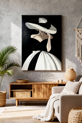 ART NEST DEKOR SOYUT BEYAZ ŞAPKALI KADIN CANVAS TABLO