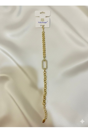 Çağla Accessories 316L Çelik Altın Kaplama Baget Taşlı Karma Zincir Bileklik