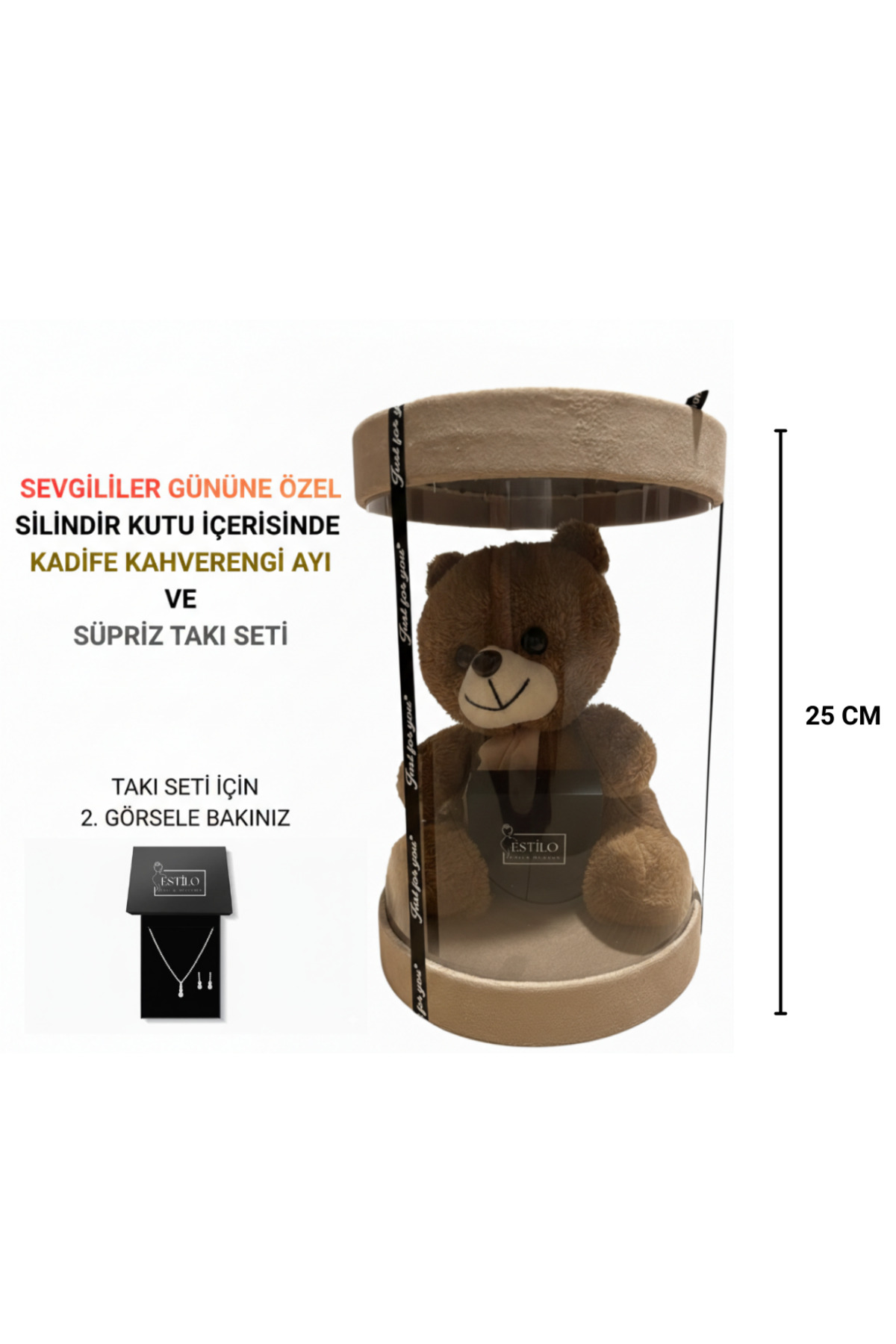 Sevgililer Günü Özel Teddy Ayıcıklı Süpriz Hediye Kutusu, Kristal Takı Seti, Lüks Hediye Kutusu