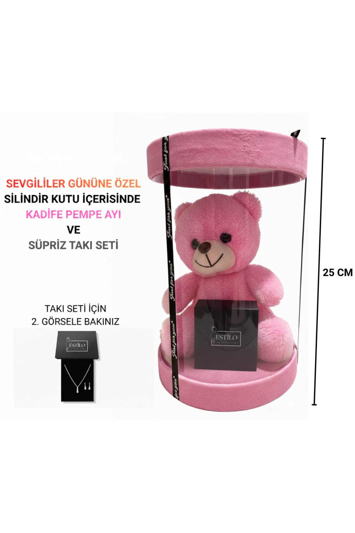 Sevgililer Günü Özel Teddy Ayıcıklı Süpriz Hediye Kutusu, Kristal Takı Seti, Lüks Hediye Kutusu