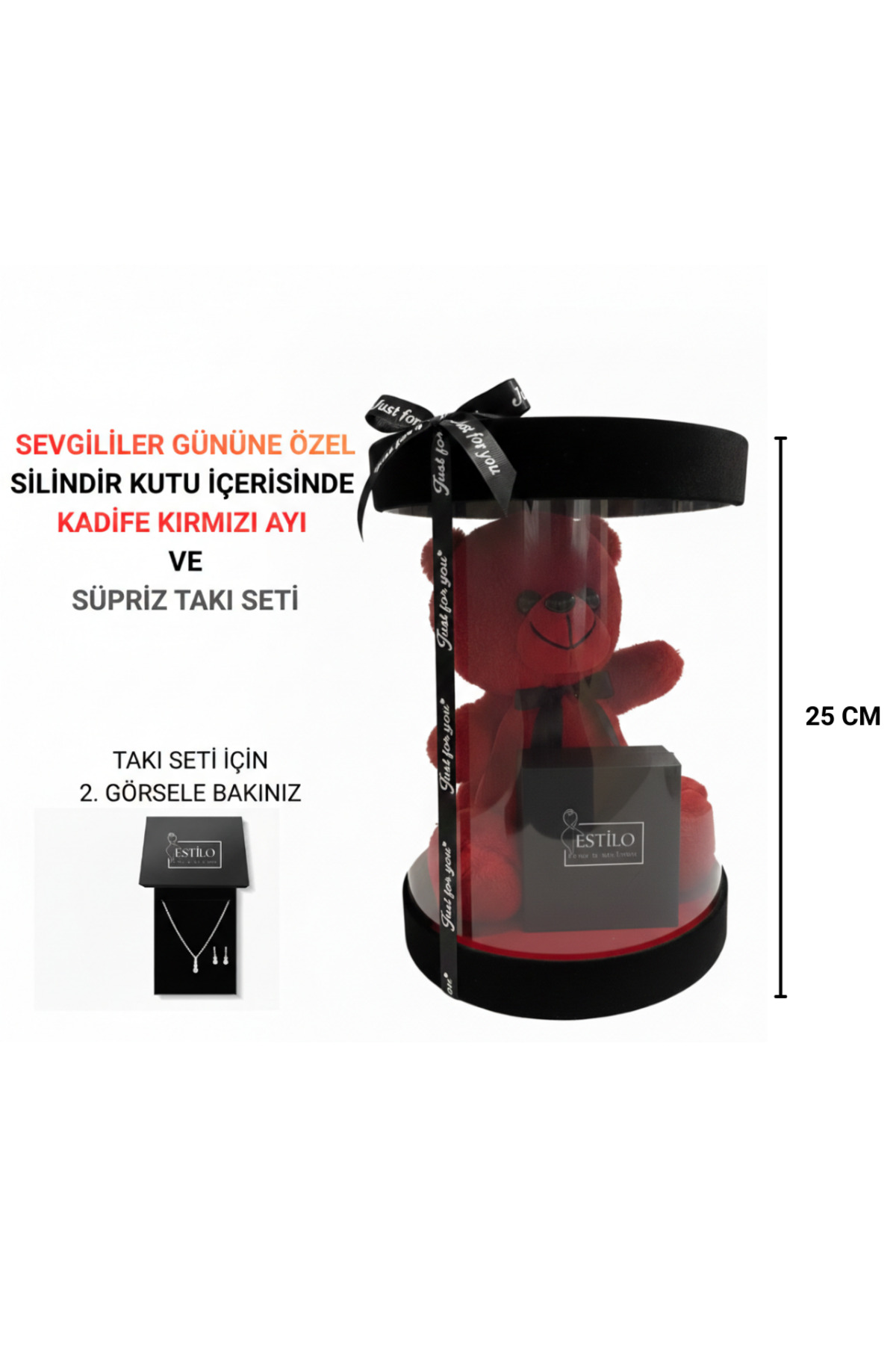Sevgililer Günü Özel Teddy Ayıcıklı Süpriz Hediye Kutusu, Kristal Takı Seti, Lüks Hediye Kutusu