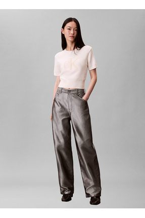 Calvin Klein Jeans Yuvarlak Yaka Standart Desenli Beyaz Kadın Kazak CHUNKY CO...