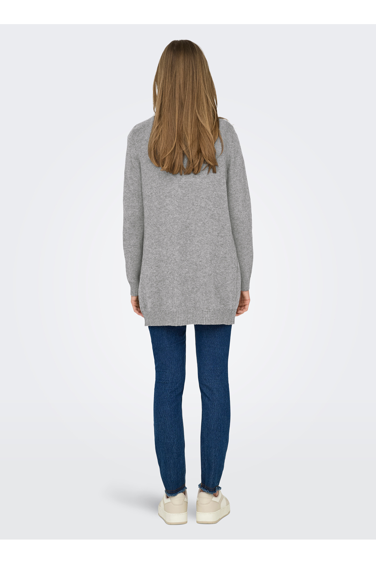 ONLY  Gri Kadın V Yaka Normal Fit Hırka ONLLESLY L/S OPEN CARDIGAN KNT NOOS - Görsel 2